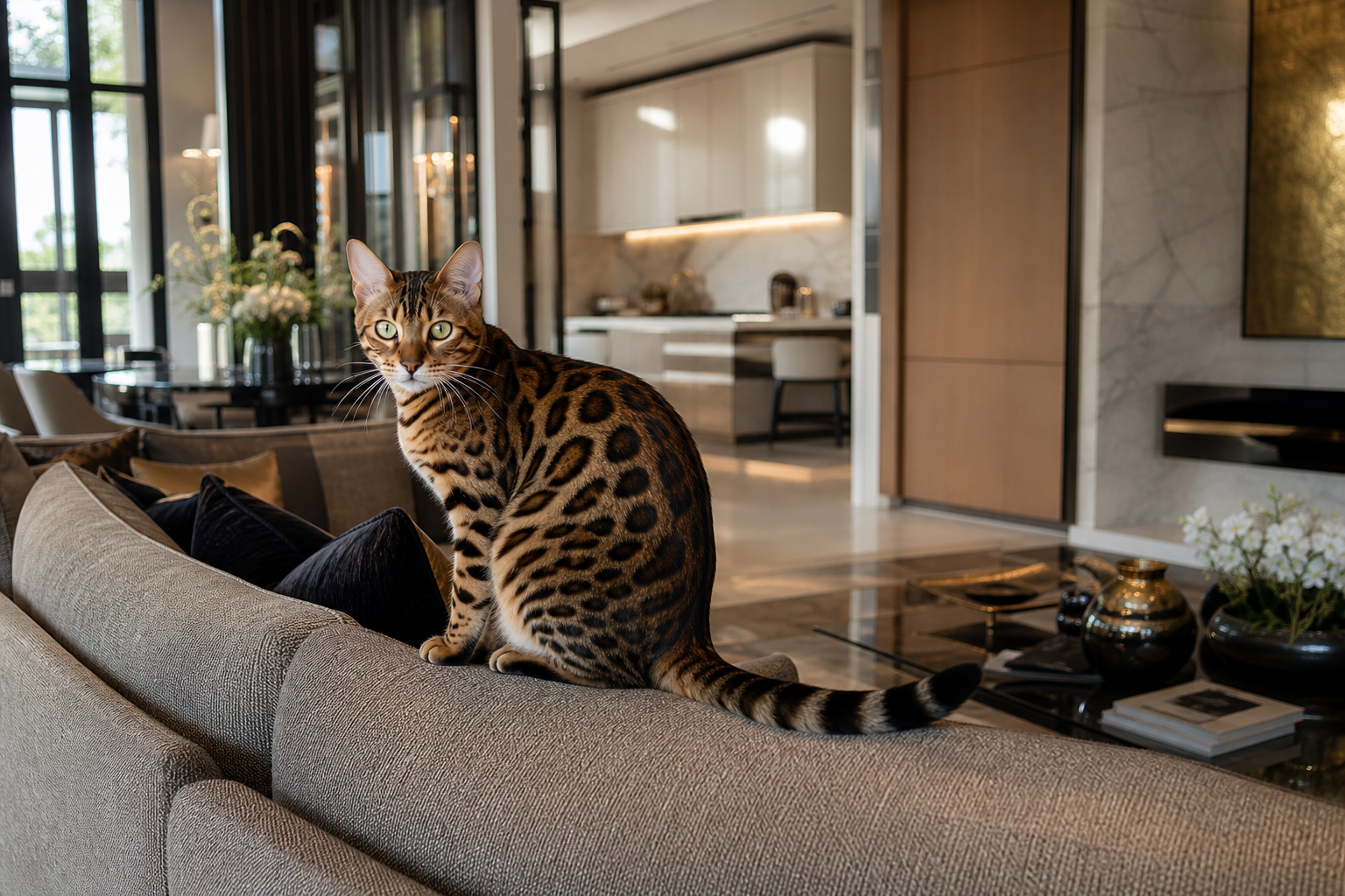 Luxury Bengal cat in an elegant home