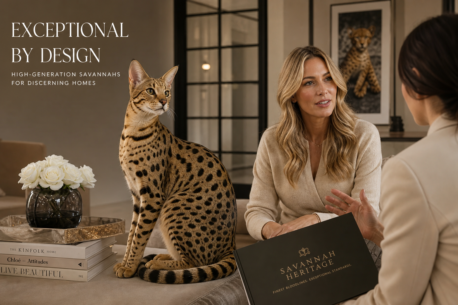 Illustration of a premium Savannah cat breeder consultation