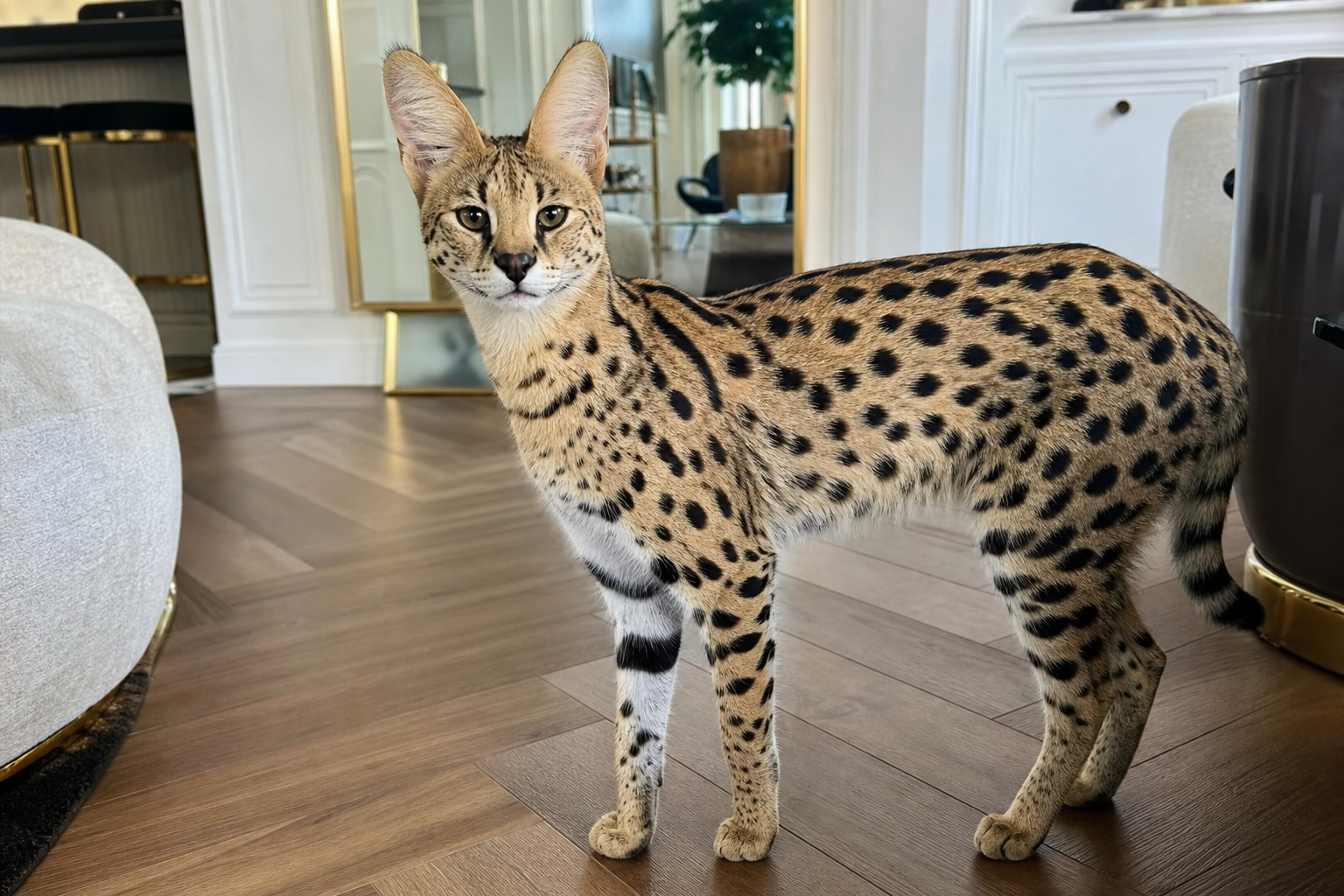 Luxury Savannah kitten in elegant home setting