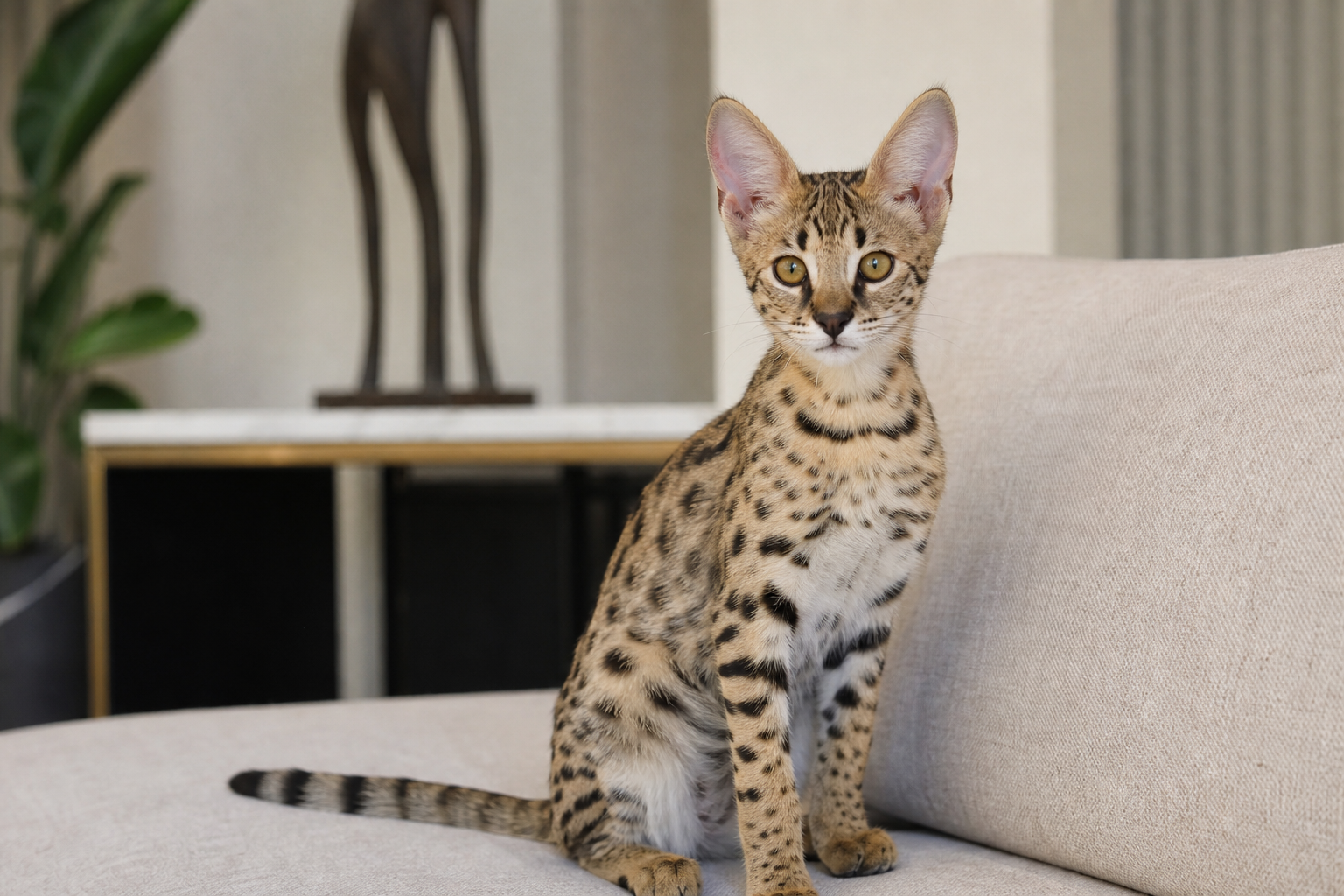 Luxury Savannah kitten in a modern home