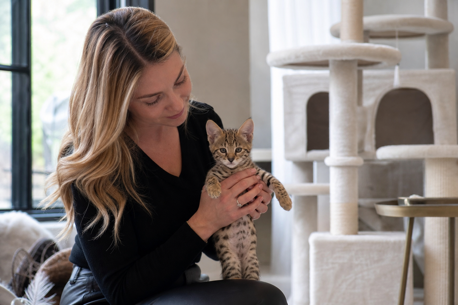 Savannah kitten socialized in a home environment